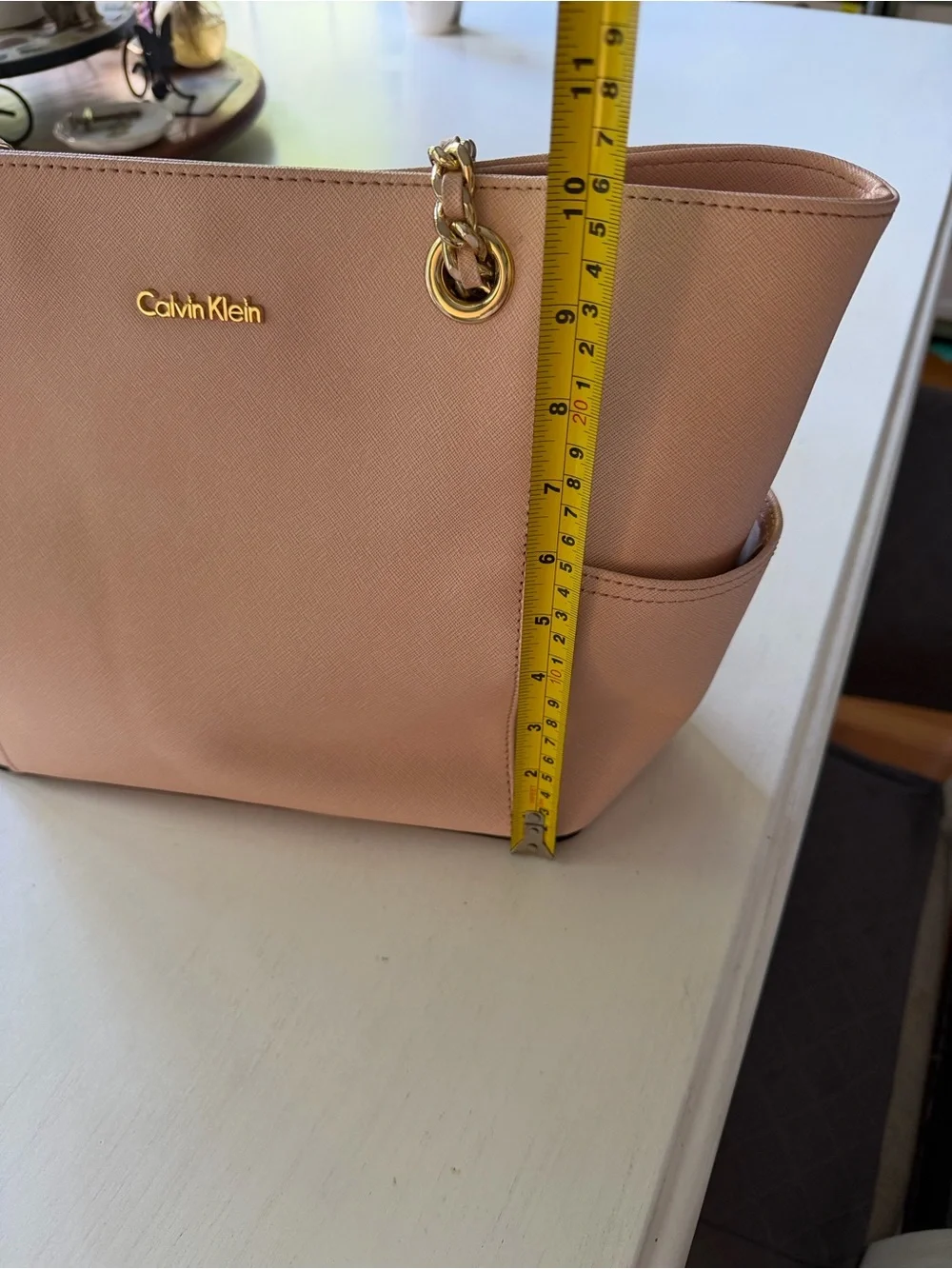 Calvin Klein Peach Tote with Gold Chain Handles